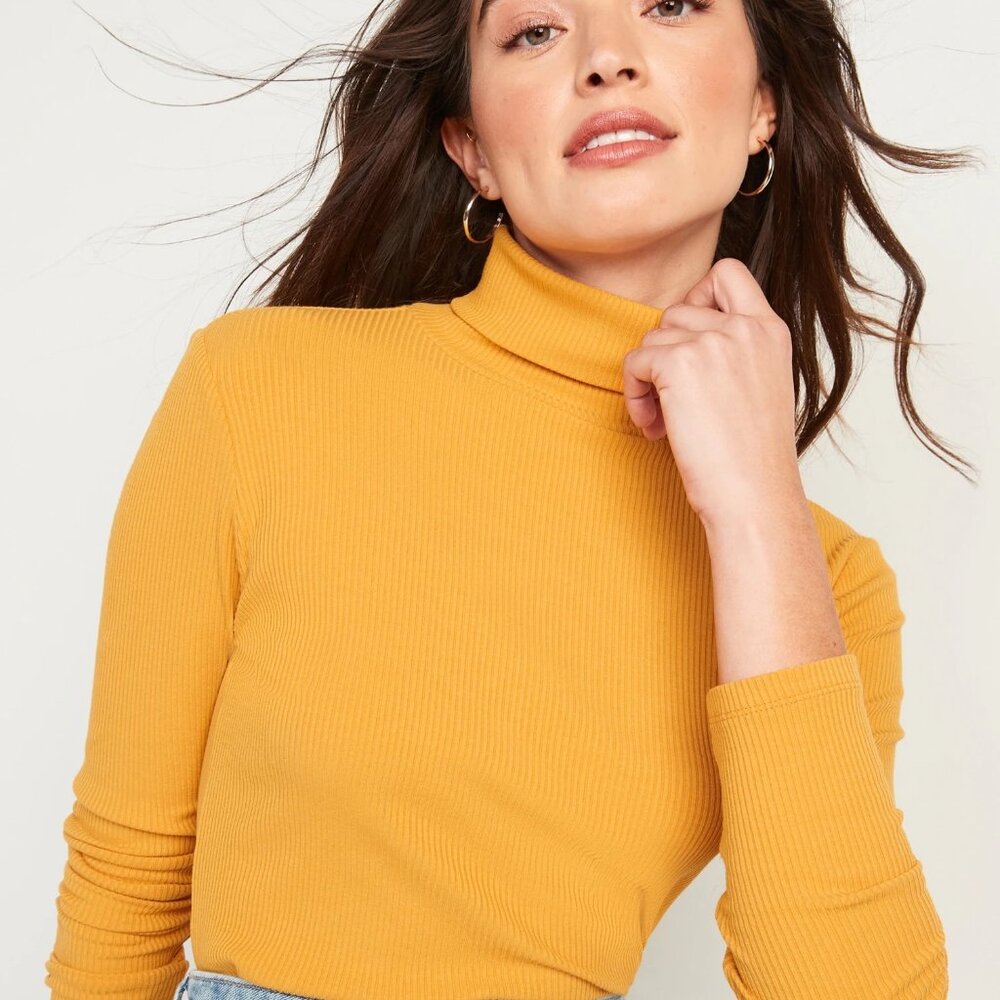 Rib-Knit Turtleneck Top, Yellow
